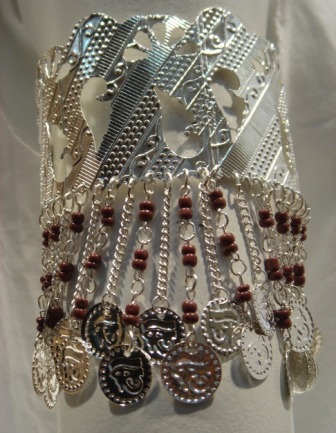 Silver Arm Bracelet with Brown Beads