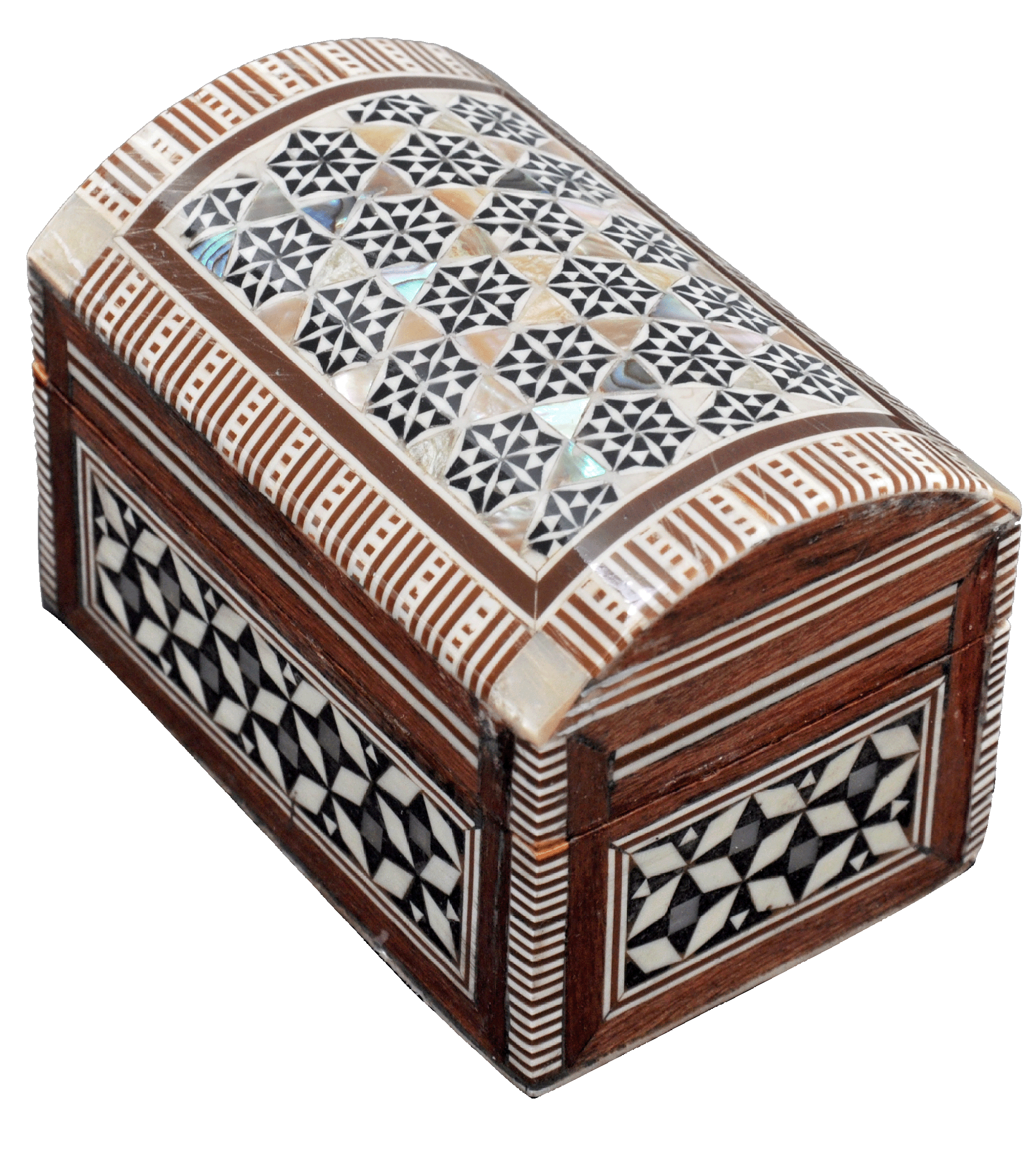Egyptian Mother of Pearl Inlaid Paua Hexagonal Jewelry Box #138 