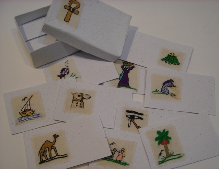 Recycled Paper Cards with Embroided Egyptian Scenes