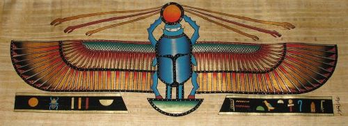 Winged Scarab Egyptian Papyrus 234O - Click Image to Close