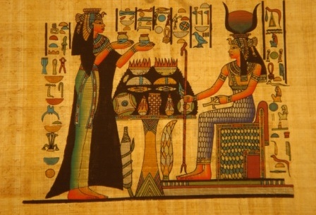 Nefertary Proffers Offerings To Isis Egyptian Papyrus 133D - Click Image to Close