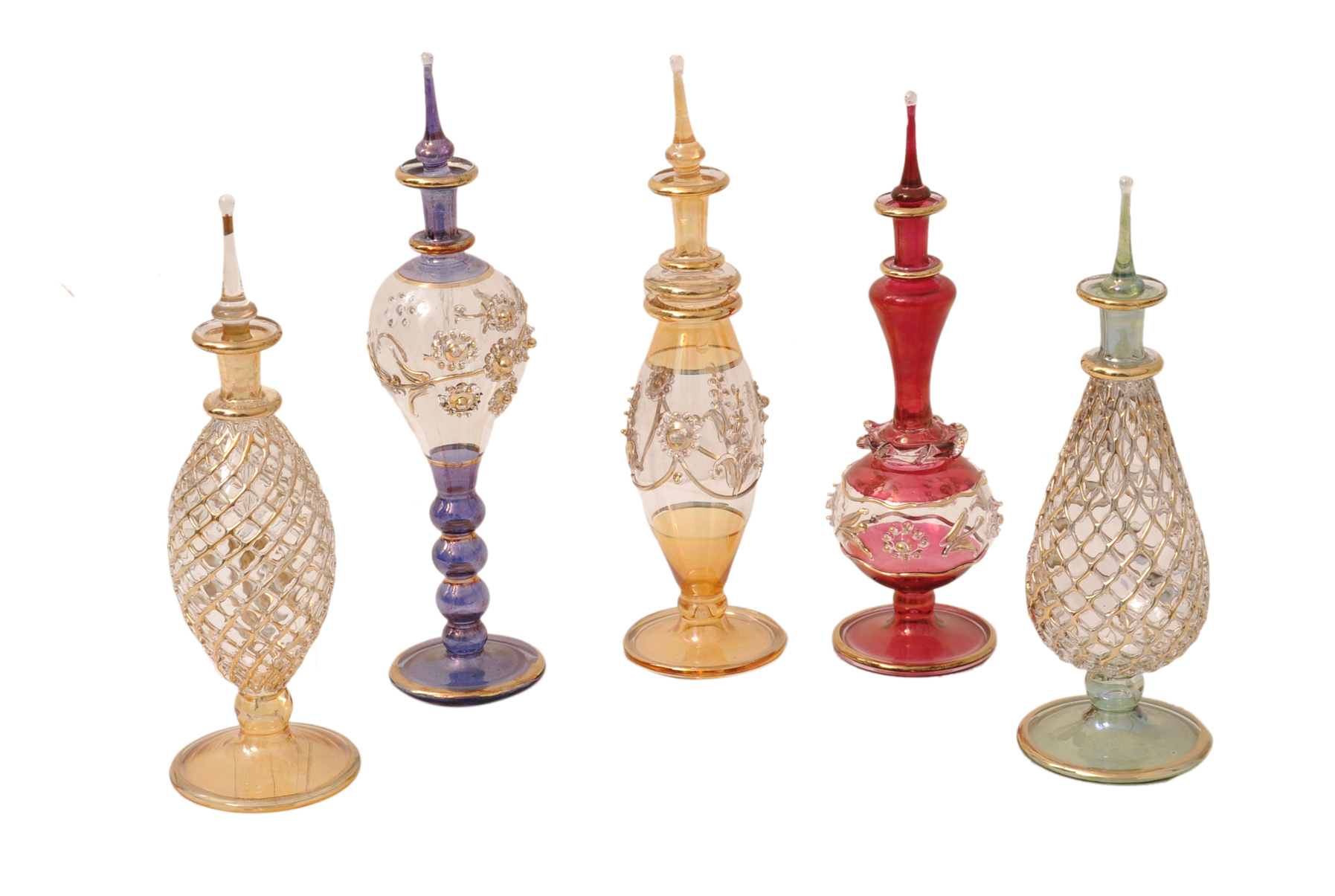 CraftsOfEgypt LOT / Set of 5 Golden Mouth blown EGYPTIAN PERFUME CraftsOfEgypt LOT / Set of 5 Golden Mouth blown EGYPTIAN PERFUME